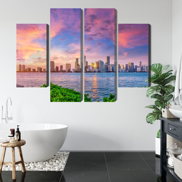 Obraz Wieloczęściowy Panorama Miami Podczas Zachodu Słońca