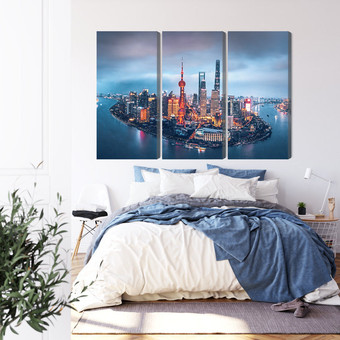 Obraz Wieloczęściowy Panorama Szanghaju Nocą