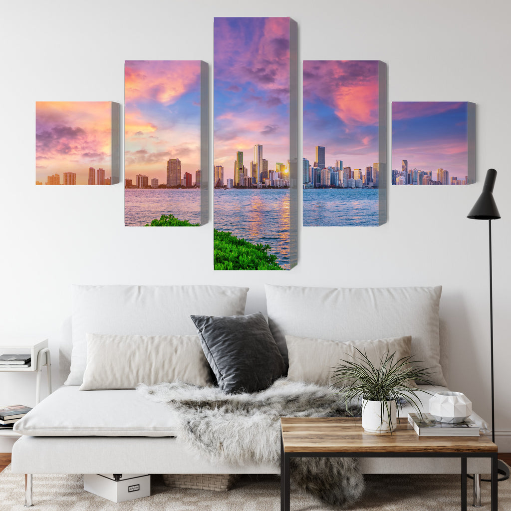 Obraz Wieloczęściowy Panorama Miami Podczas Zachodu Słońca