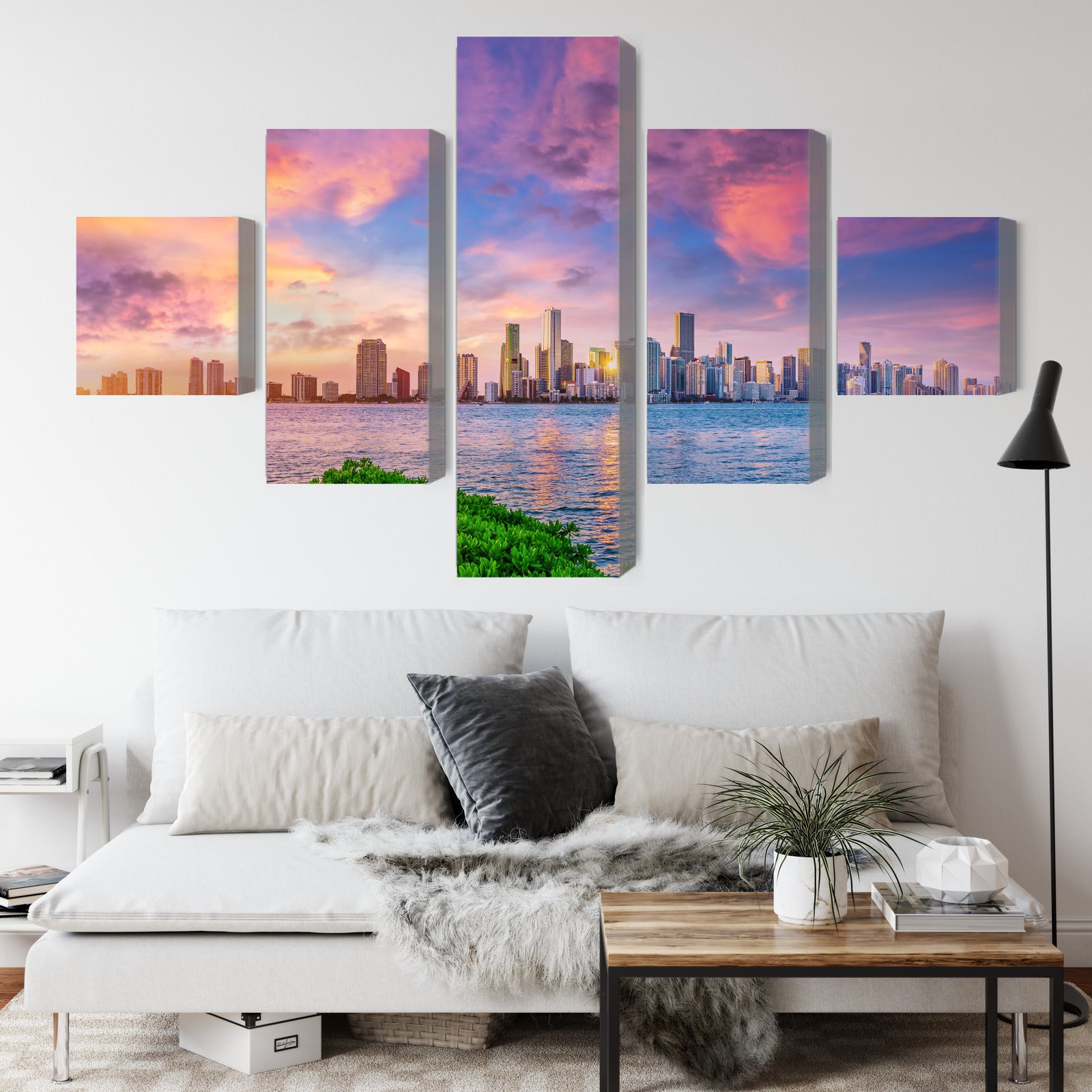 Obraz Wieloczęściowy Panorama Miami Podczas Zachodu Słońca