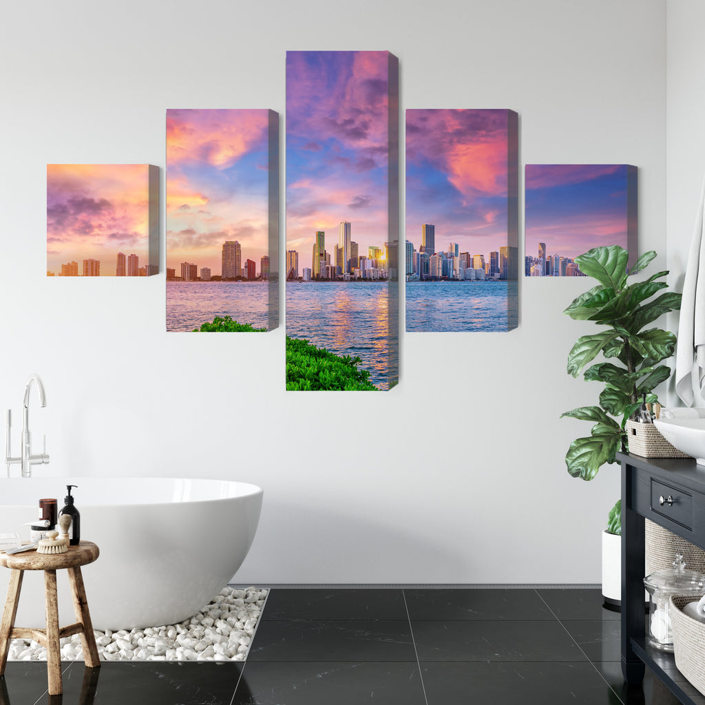 Obraz Wieloczęściowy Panorama Miami Podczas Zachodu Słońca