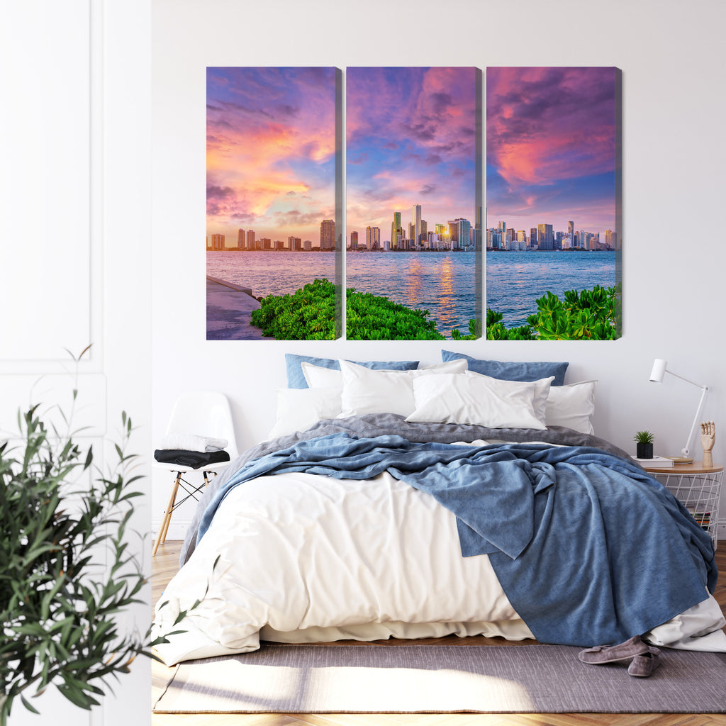 Obraz Wieloczęściowy Panorama Miami Podczas Zachodu Słońca