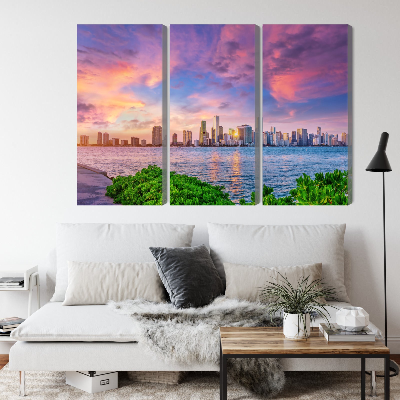 Obraz Wieloczęściowy Panorama Miami Podczas Zachodu Słońca