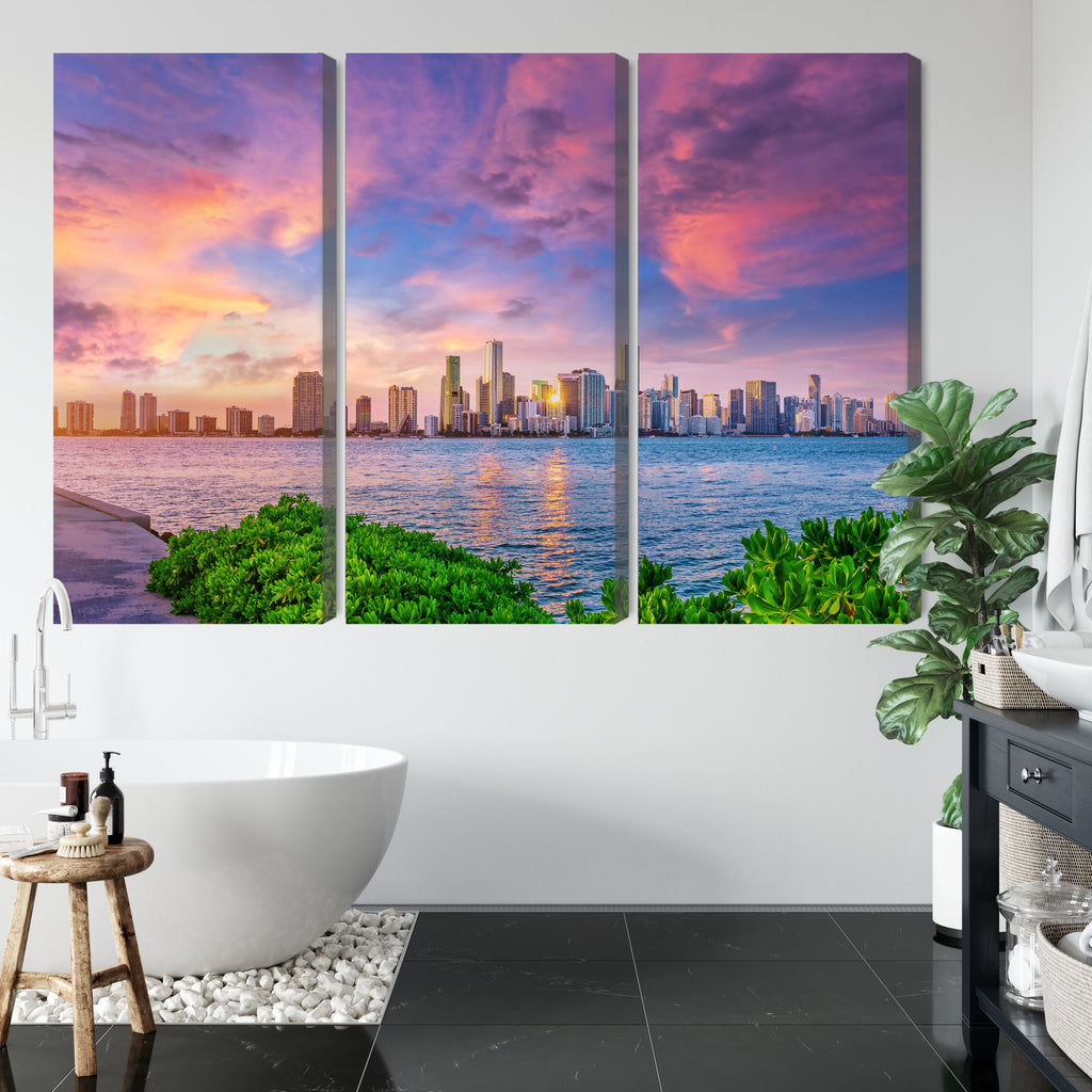 Obraz Wieloczęściowy Panorama Miami Podczas Zachodu Słońca
