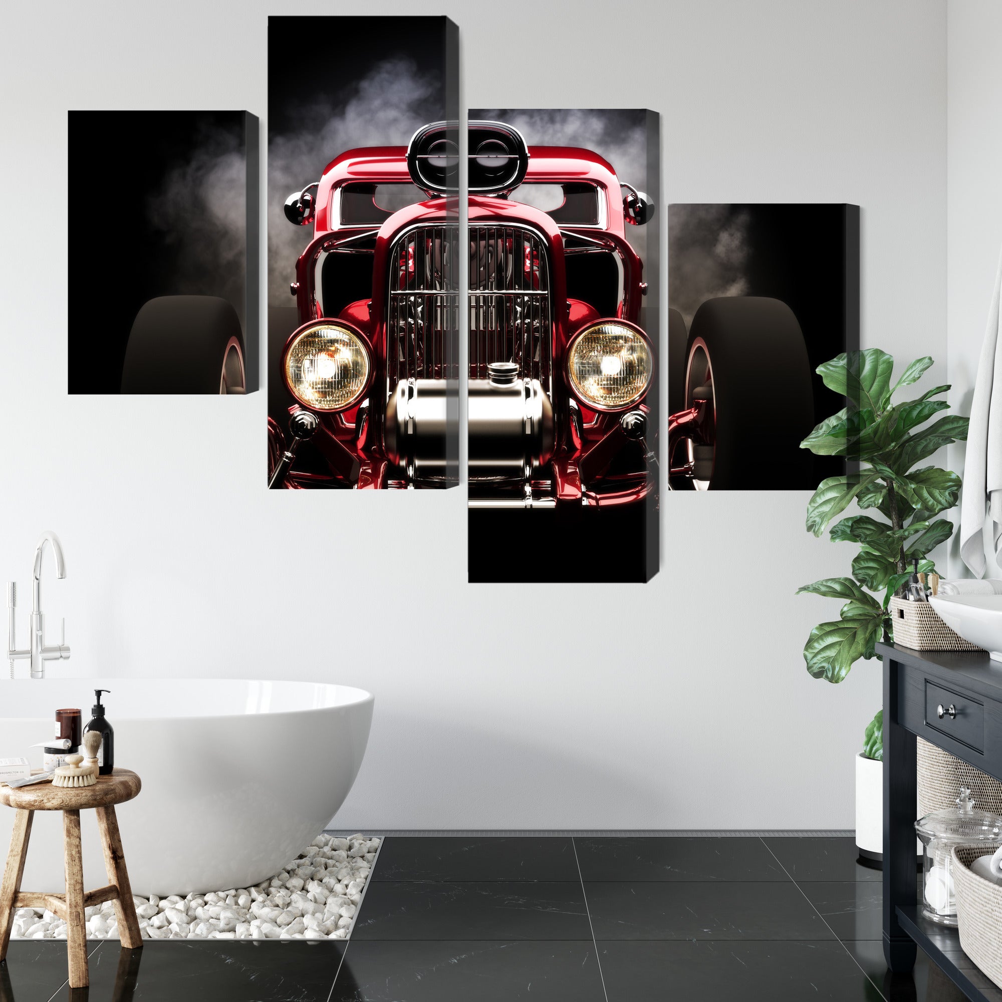 Obraz Wieloczęściowy Samochód Hot Rod Na Tle Dymu