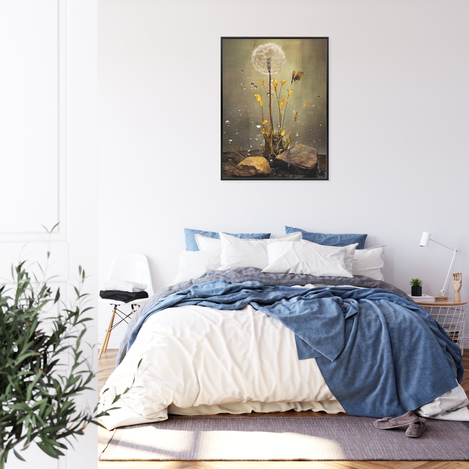 Plakat Mniszek Lekarski I Krople Rosy Rama Drewno Kolor Czarny