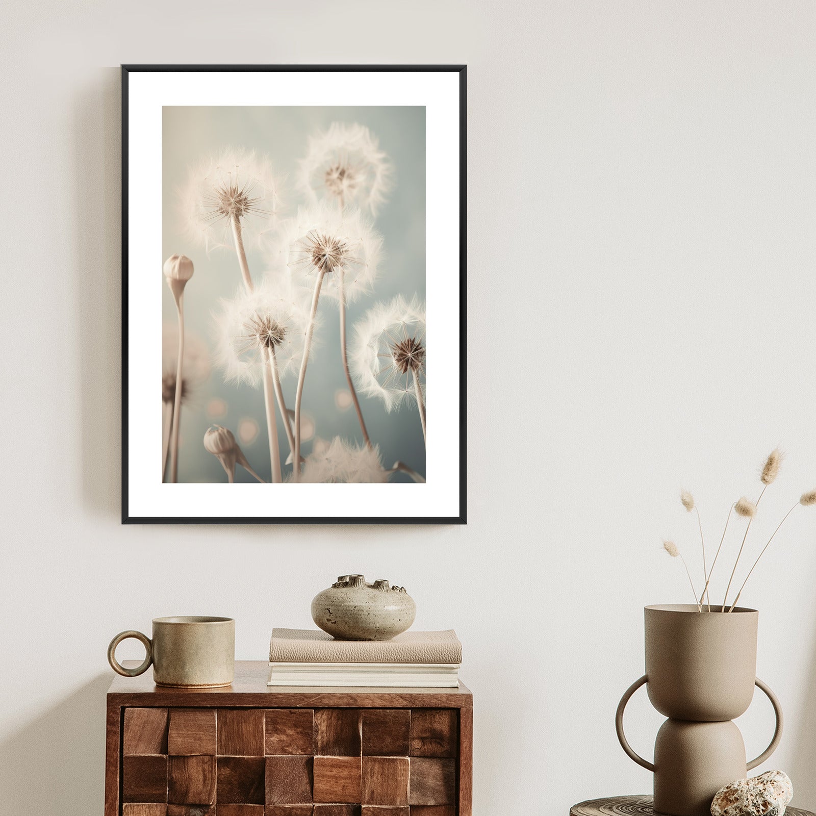Plakat Delikatne Mniszki Na Pastelowym Tle Rama Aluminiowa Kolor Czarny