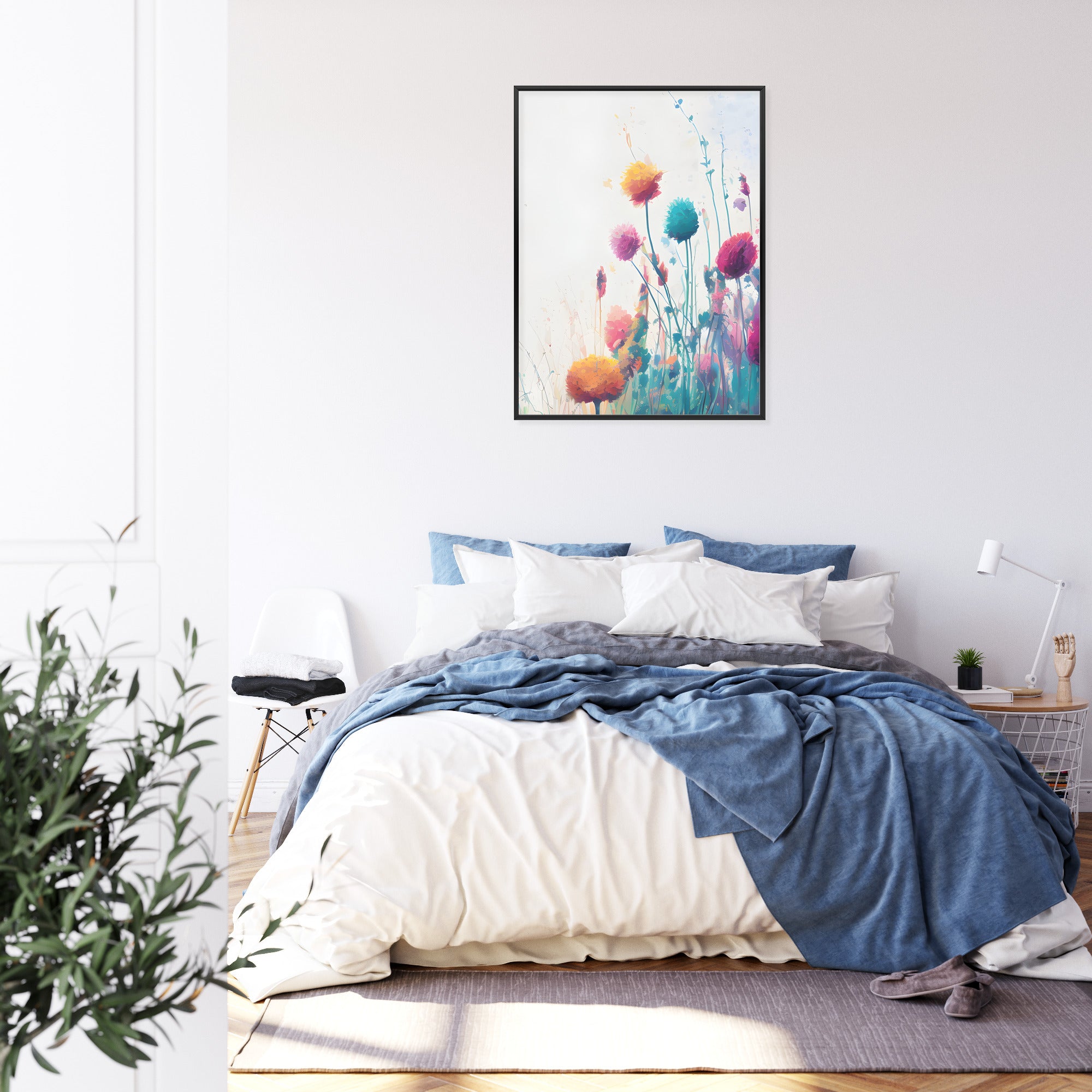 Plakat Kolorowa Abstrakcyjna Łąka Rama Aluminiowa Kolor Czarny