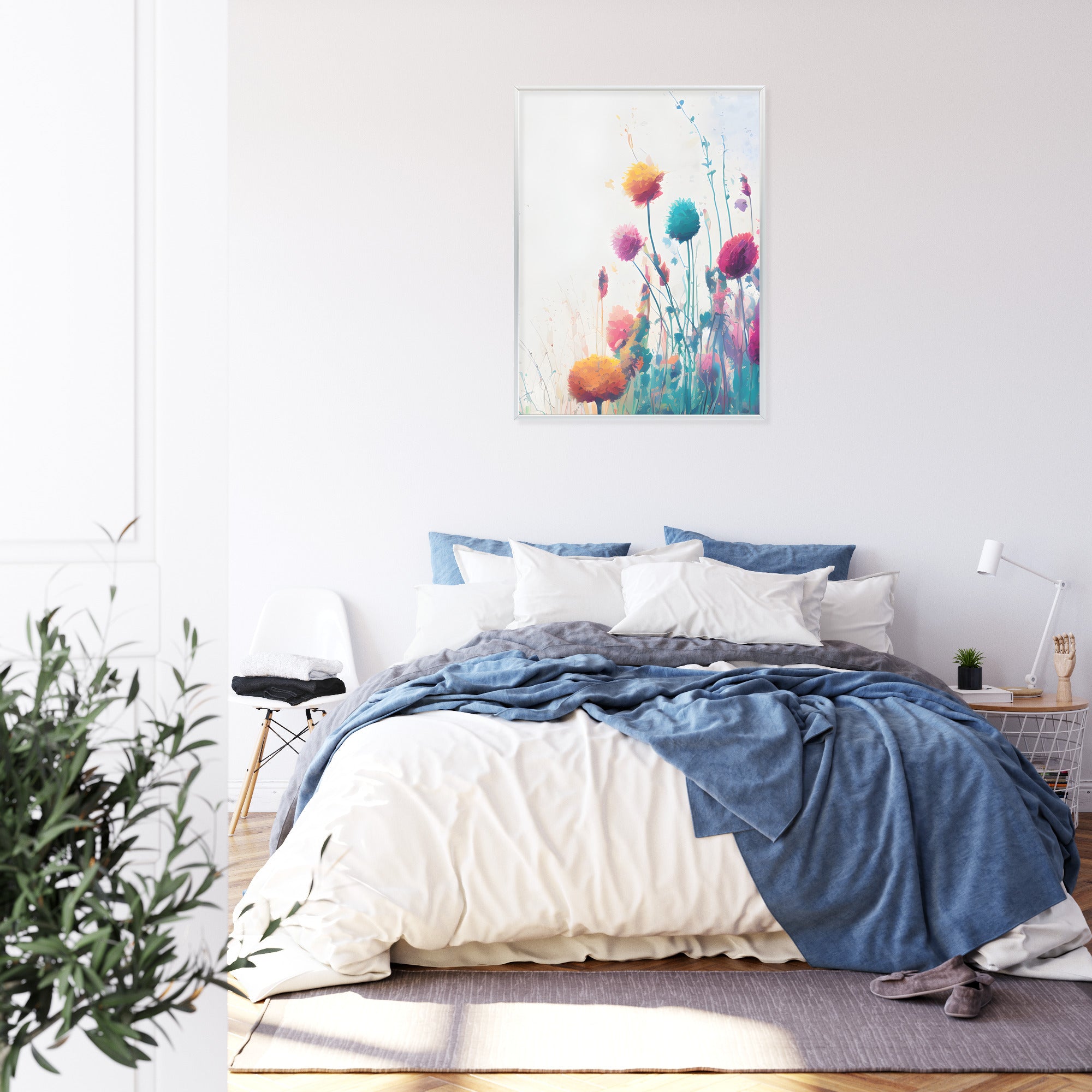 Plakat Kolorowa Abstrakcyjna Łąka Rama Aluminiowa Kolor Czarny