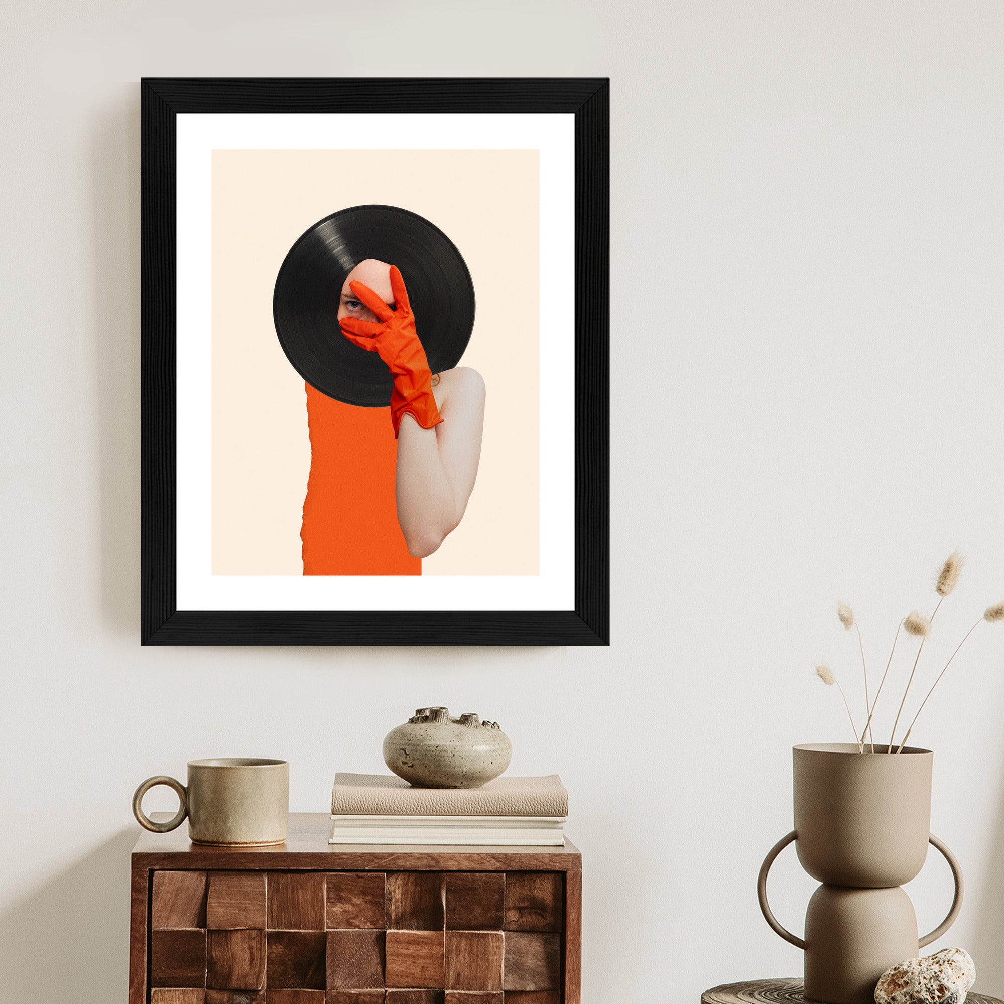 Plakat Muzyka Umysłu Na Płycie Winylowej Kolaż Pop-Art Rama Aluminiowa Kolor Czarny