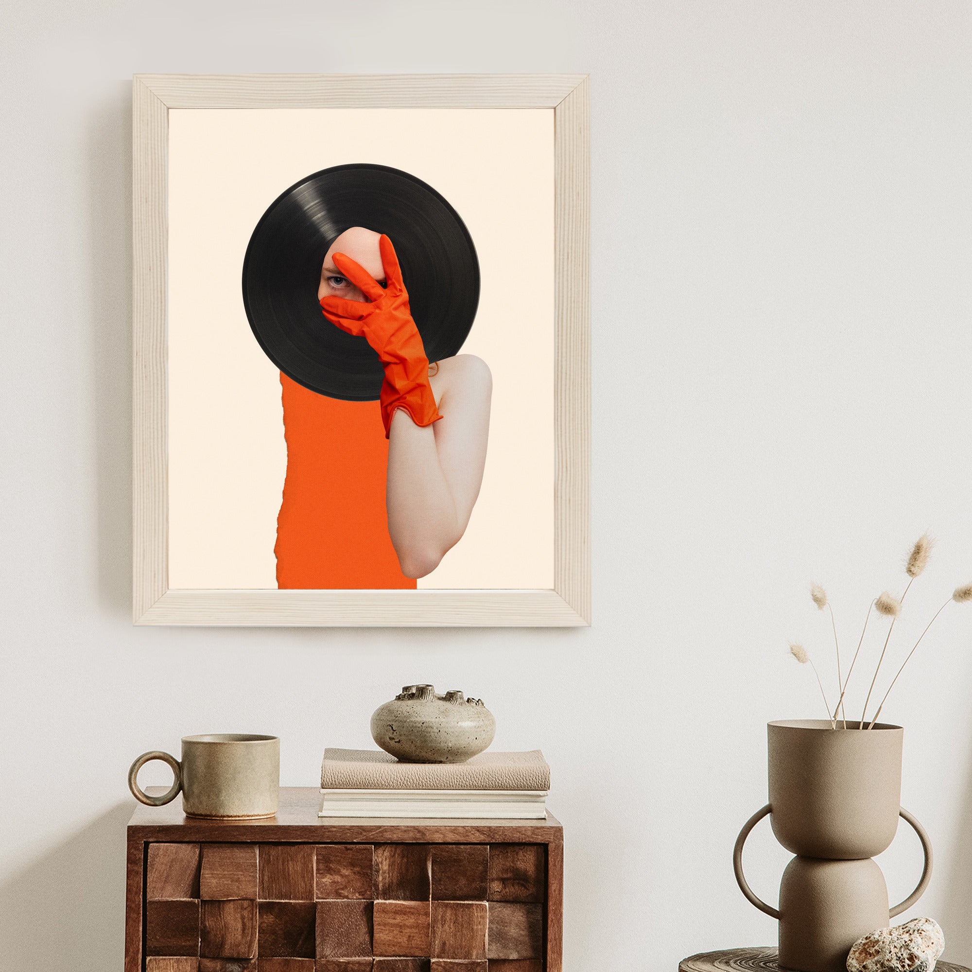Plakat Muzyka Umysłu Na Płycie Winylowej Kolaż Pop-Art Rama Aluminiowa Kolor Czarny