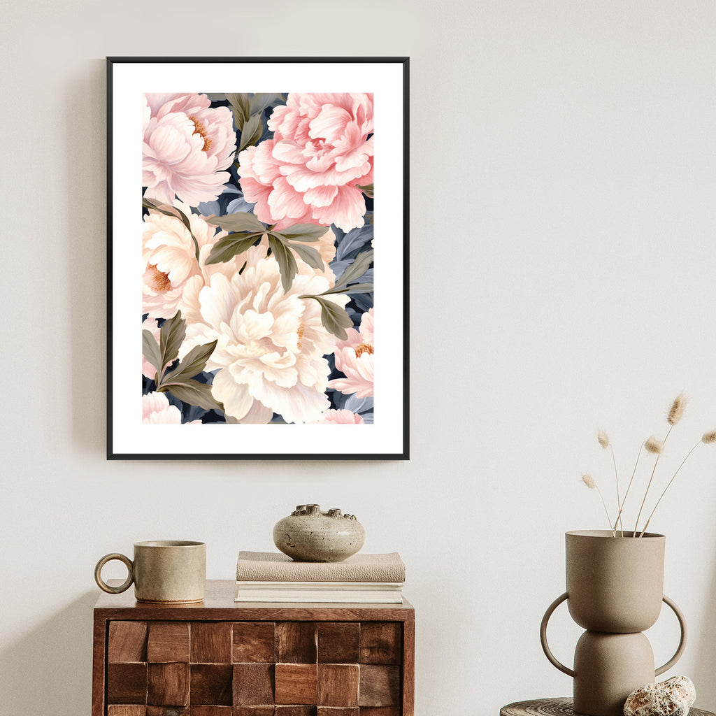 Plakat Pastelowe Piwonie Rama Aluminiowa Kolor Czarny