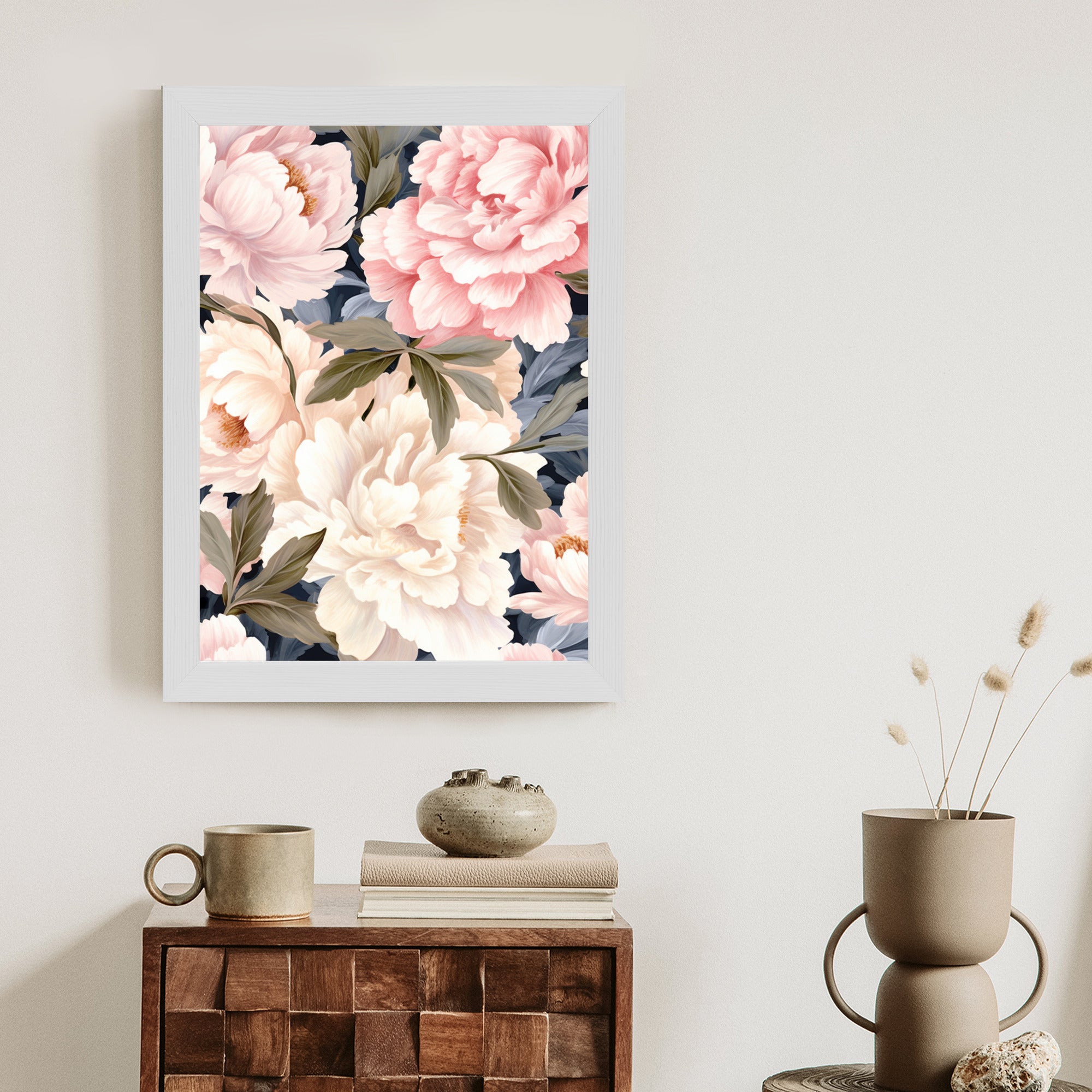 Plakat Pastelowe Piwonie Rama Aluminiowa Kolor Czarny