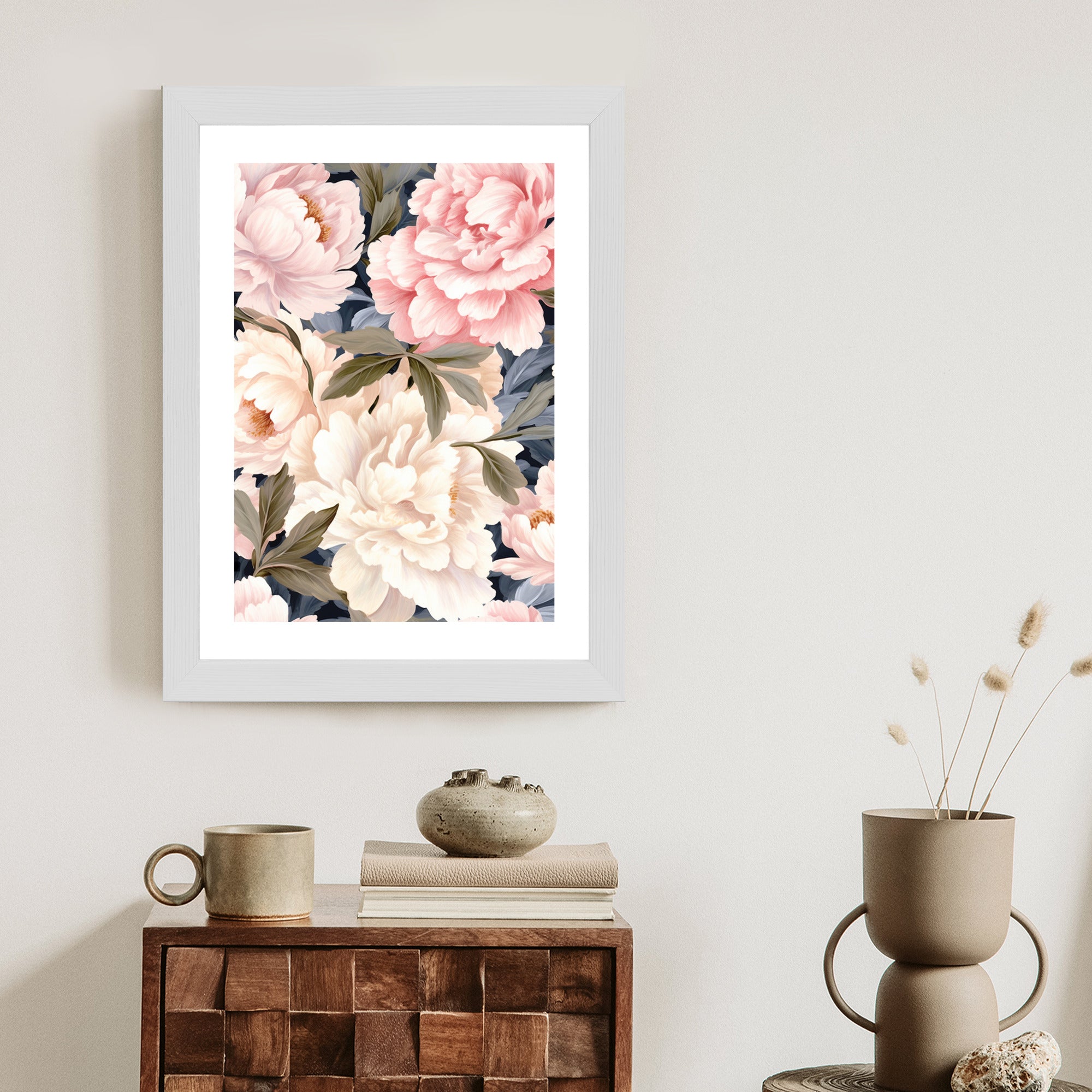 Plakat Pastelowe Piwonie Rama Aluminiowa Kolor Czarny