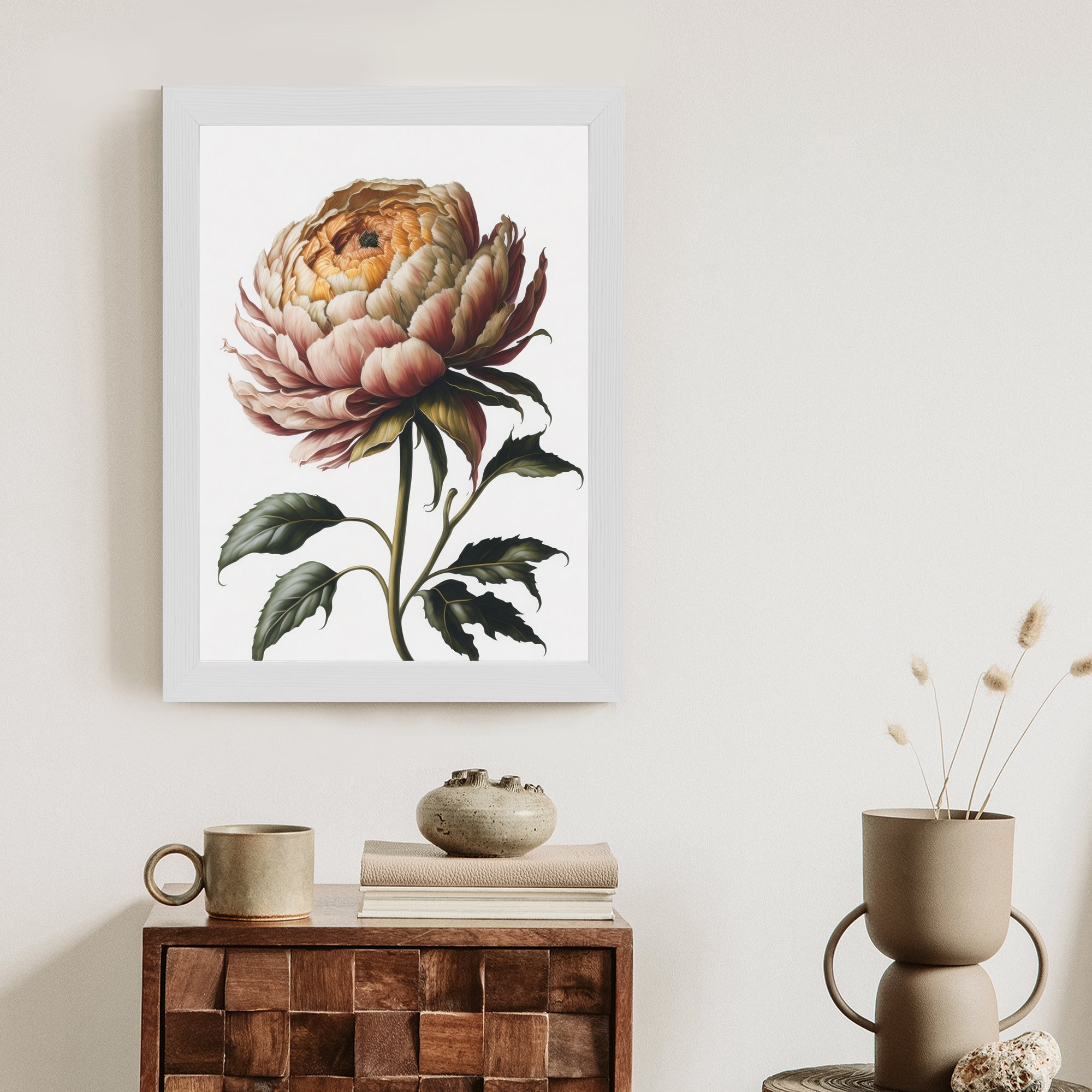 Plakat Piękna Piwonia Na Jasnym Tle Rama Aluminiowa Kolor Czarny