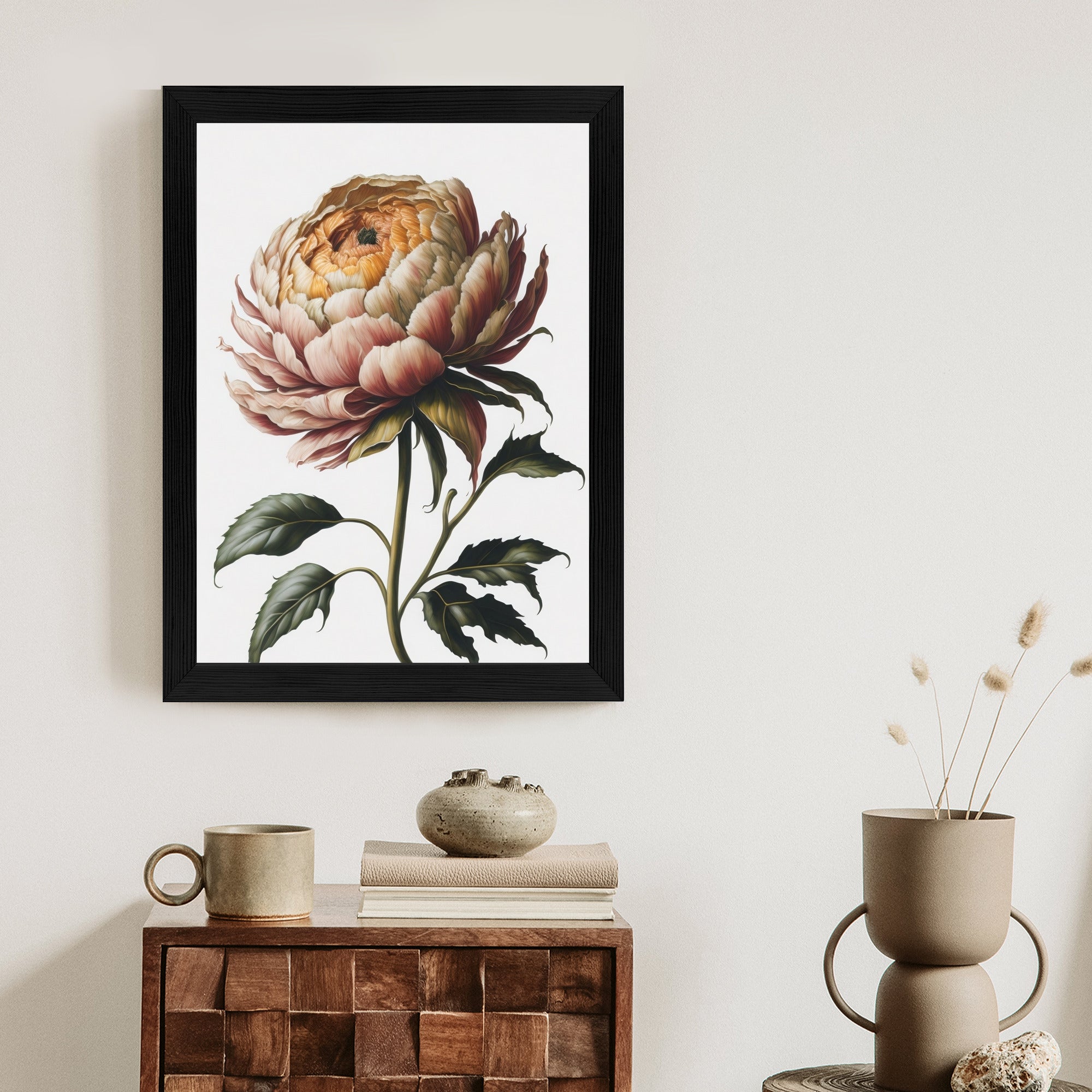 Plakat Piękna Piwonia Na Jasnym Tle Rama Aluminiowa Kolor Czarny