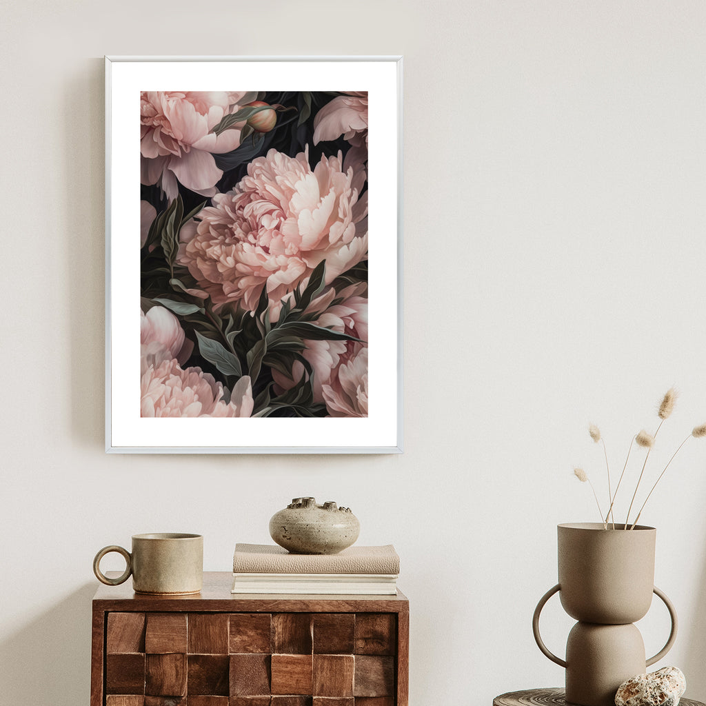 Plakat Bukiet Pastelowych Piwonii W Różowym Kolorze Rama Aluminiowa Kolor Czarny