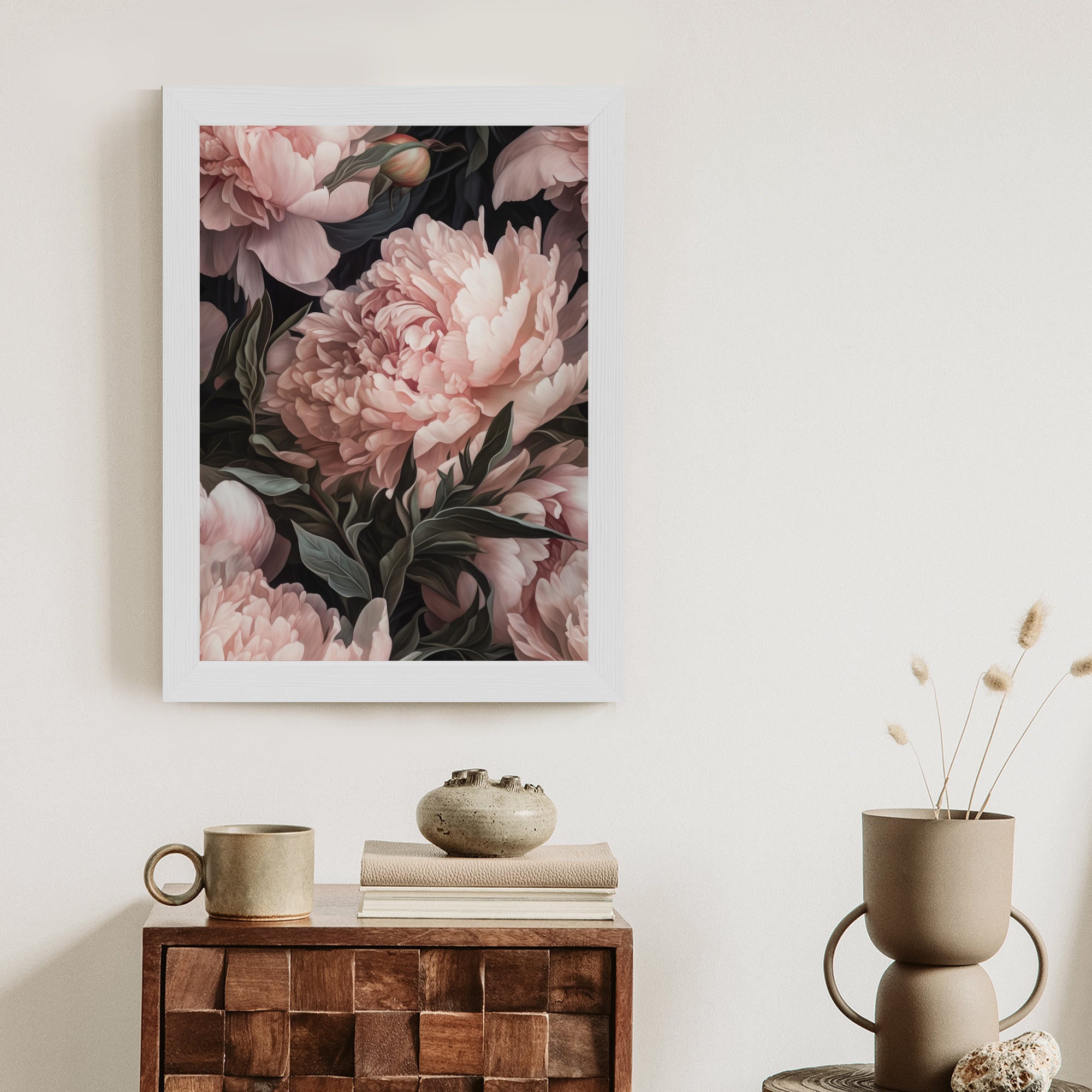 Plakat Bukiet Pastelowych Piwonii W Różowym Kolorze Rama Aluminiowa Kolor Czarny