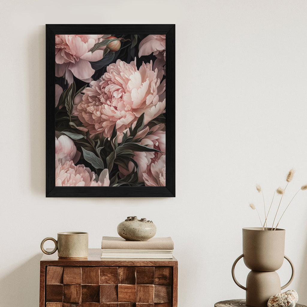 Plakat Bukiet Pastelowych Piwonii W Różowym Kolorze Rama Aluminiowa Kolor Czarny