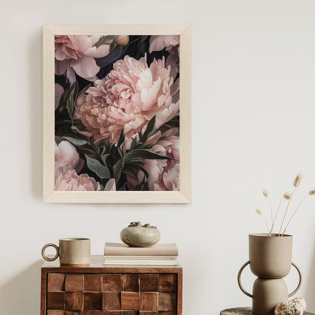 Plakat Bukiet Pastelowych Piwonii W Różowym Kolorze Rama Aluminiowa Kolor Czarny