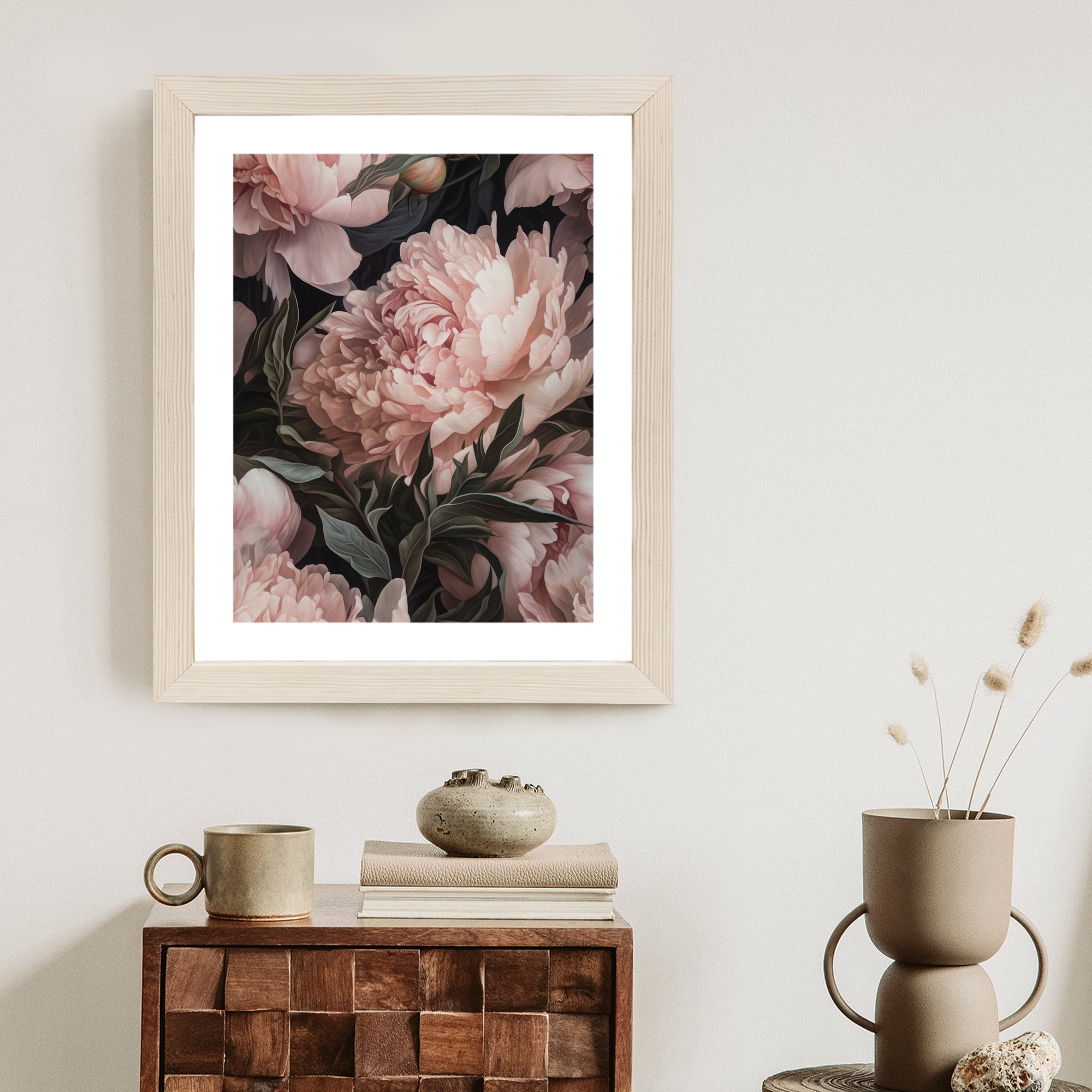 Plakat Bukiet Pastelowych Piwonii W Różowym Kolorze Rama Aluminiowa Kolor Czarny