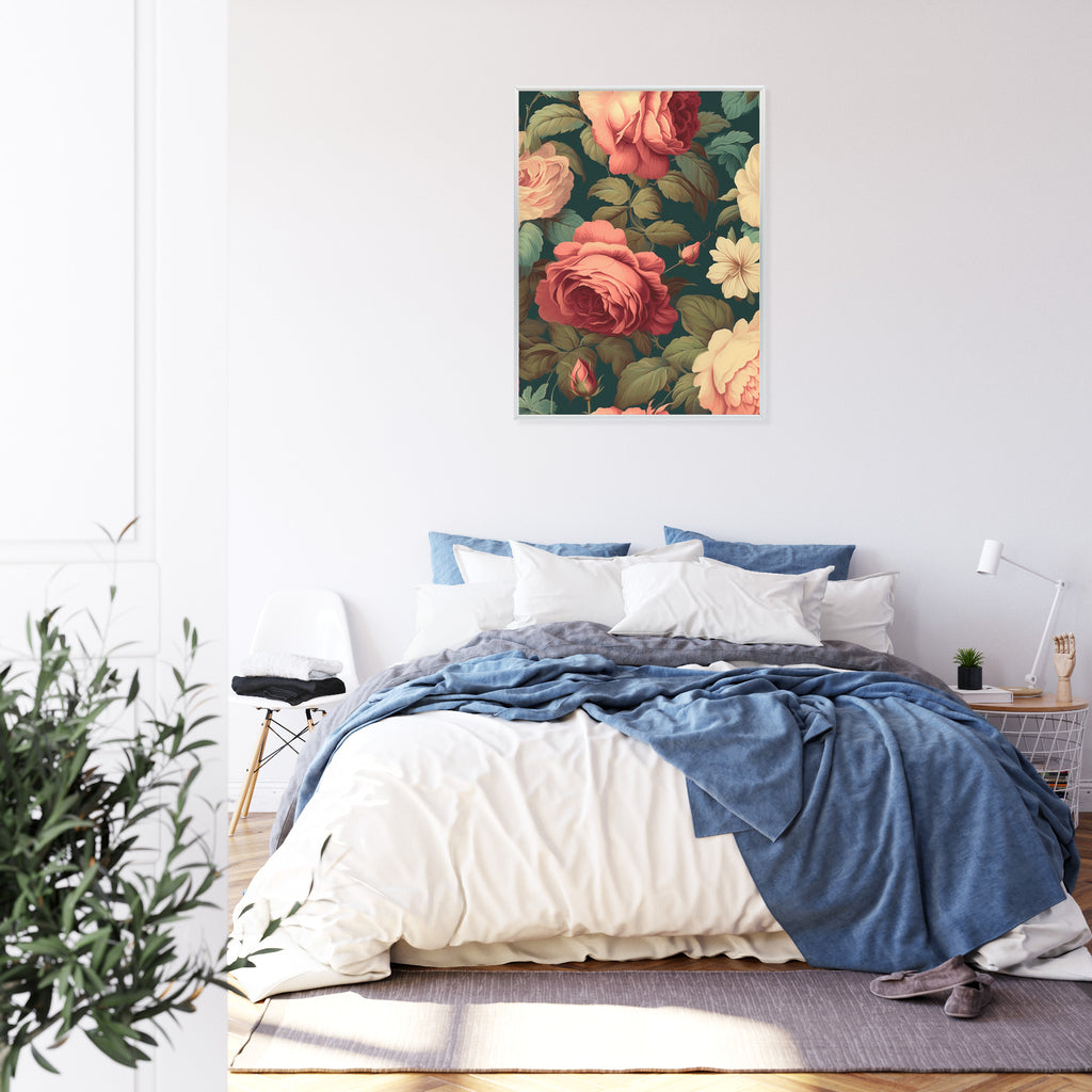 Plakat Romantyczne Róże I Zielone Liście Rama Aluminiowa Kolor Czarny