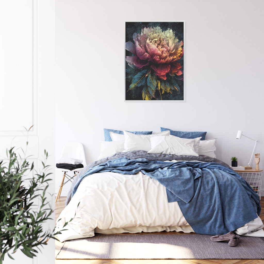 Plakat Abstrakcyjna Piwonia Na Ciemnym Tle Rama Aluminiowa Kolor Czarny