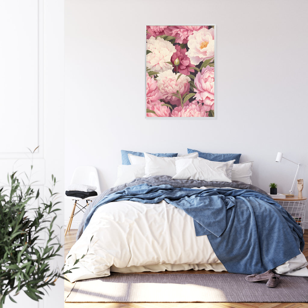 Plakat Różowe Piwonie Romantyczny Kwiatowy Wzór Rama Aluminiowa Kolor Czarny