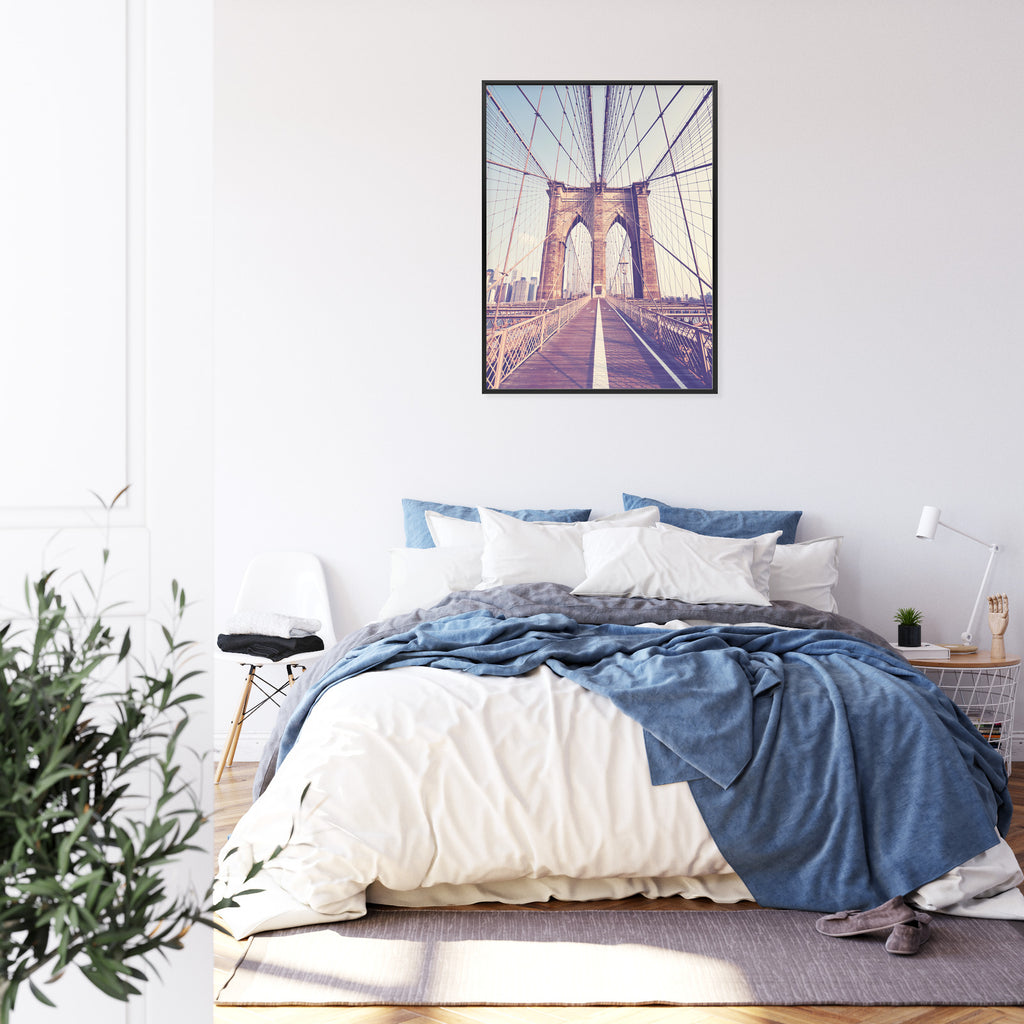 Plakat Nyc Brooklyn Bridge W Stylu Retro Rama Aluminiowa Kolor Czarny