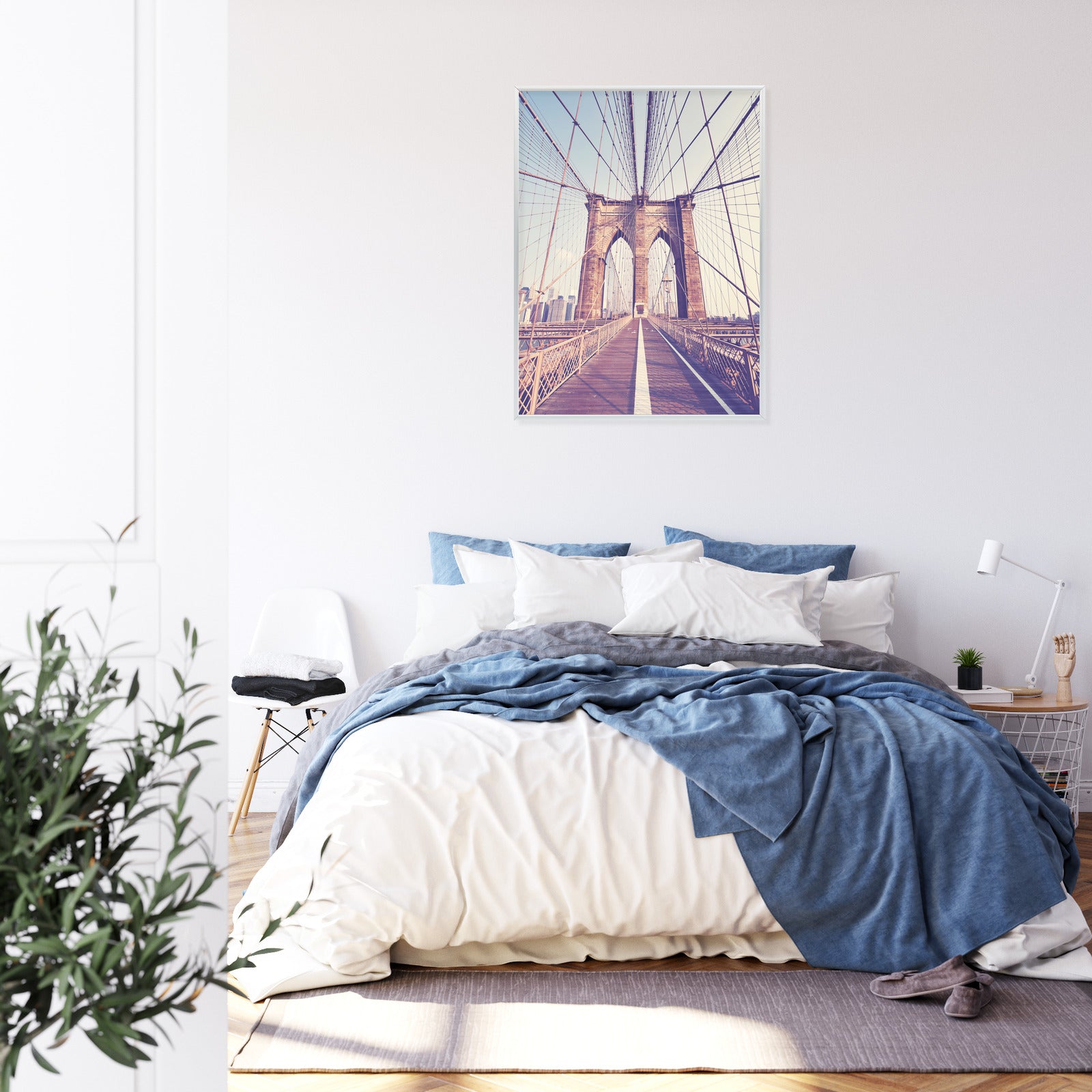 Plakat Nyc Brooklyn Bridge W Stylu Retro Rama Aluminiowa Kolor Czarny