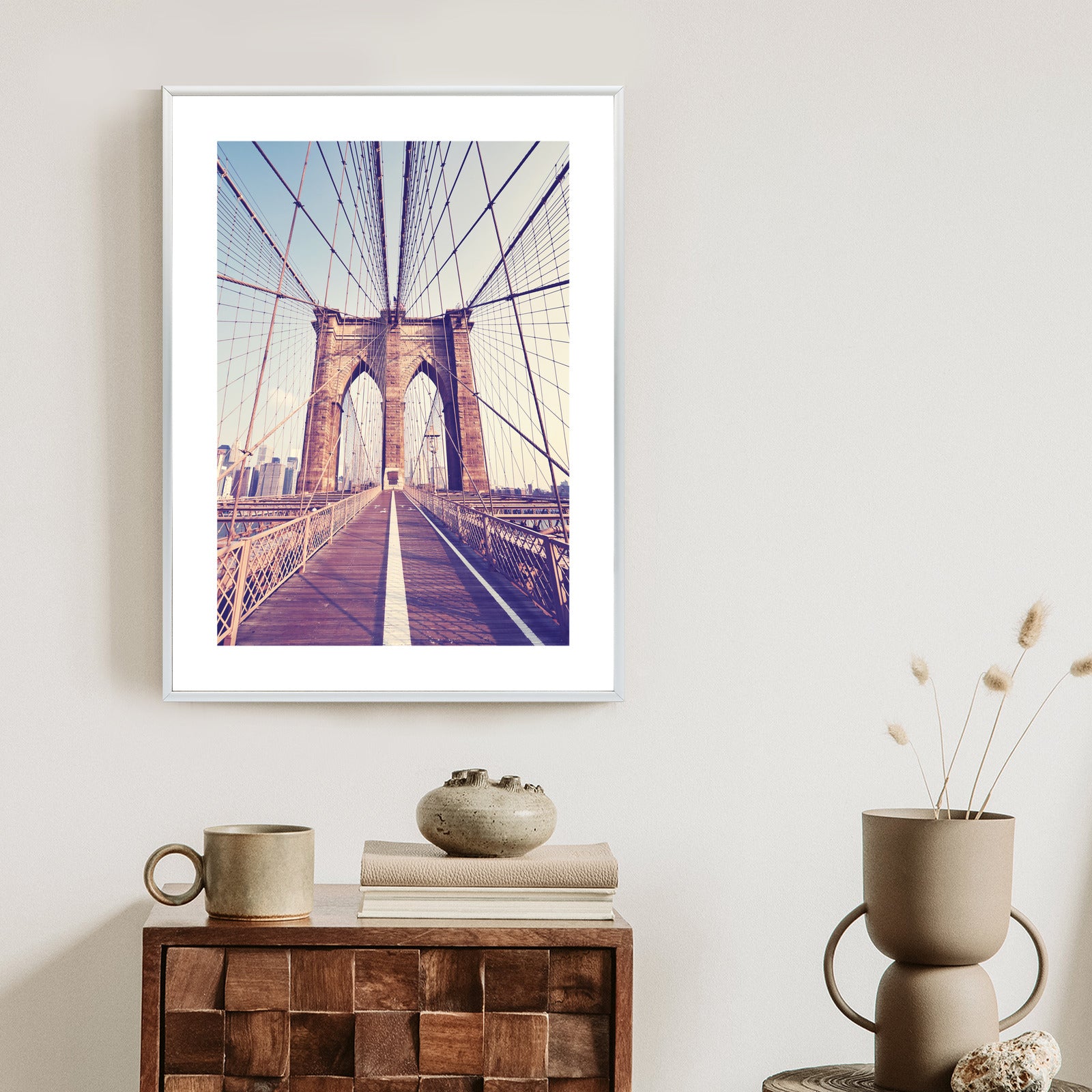 Plakat Nyc Brooklyn Bridge W Stylu Retro Rama Aluminiowa Kolor Czarny