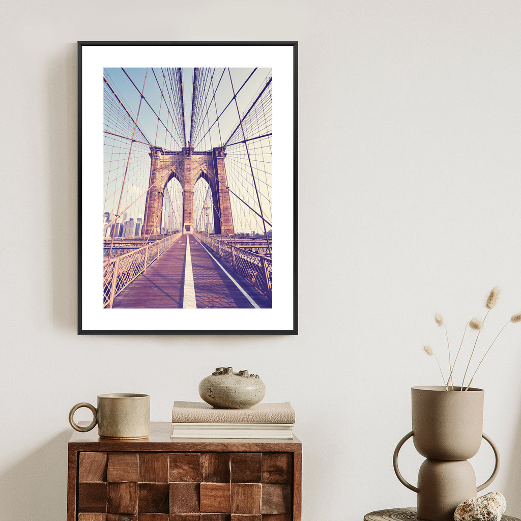 Plakat Nyc Brooklyn Bridge W Stylu Retro Rama Aluminiowa Kolor Czarny