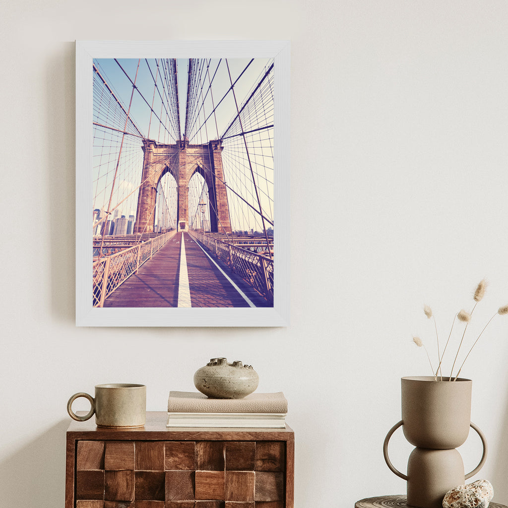 Plakat Nyc Brooklyn Bridge W Stylu Retro Rama Aluminiowa Kolor Czarny