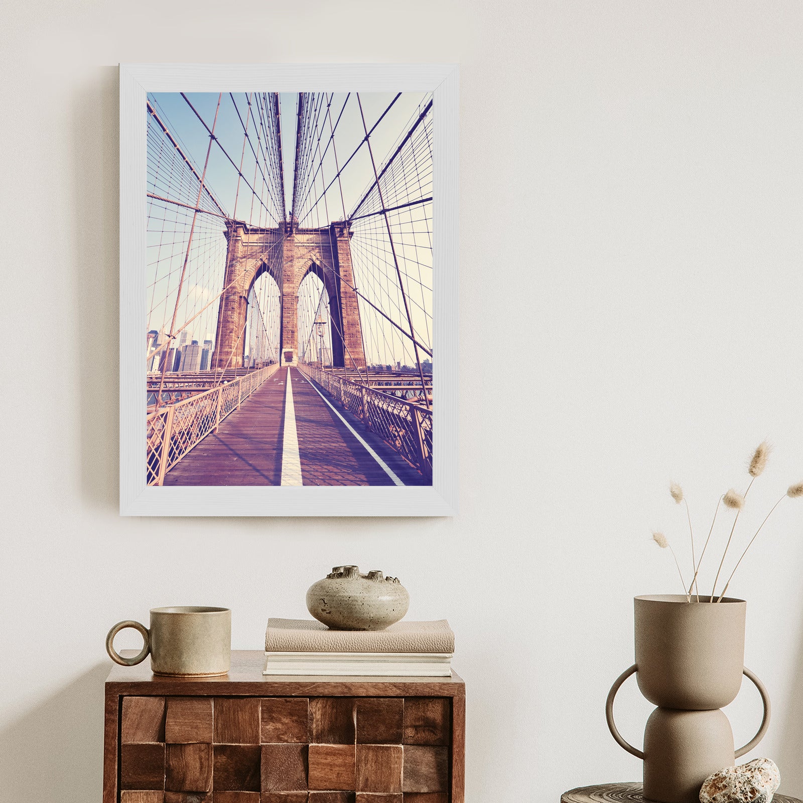 Plakat Nyc Brooklyn Bridge W Stylu Retro Rama Aluminiowa Kolor Czarny