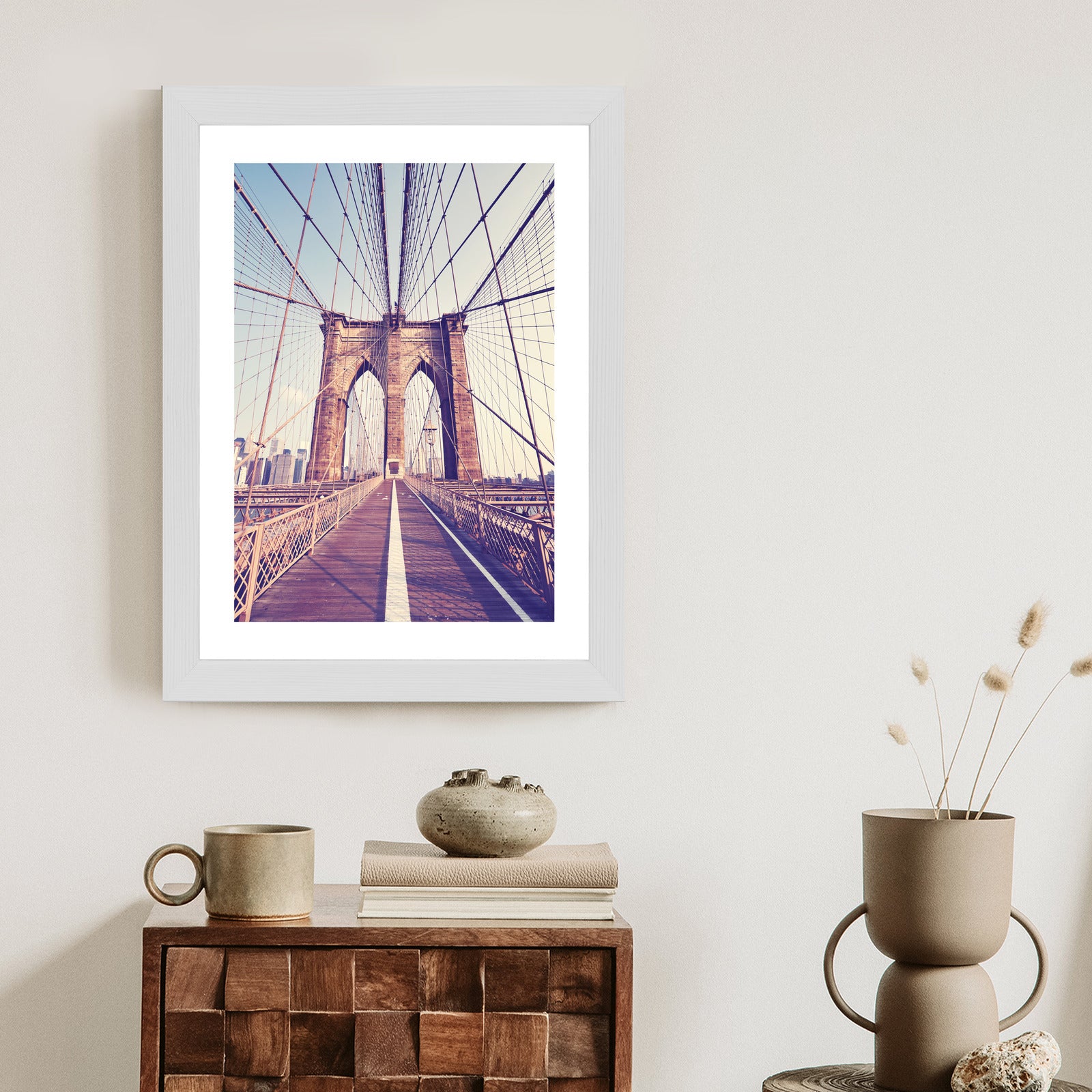 Plakat Nyc Brooklyn Bridge W Stylu Retro Rama Aluminiowa Kolor Czarny