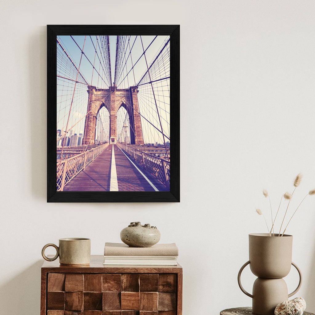 Plakat Nyc Brooklyn Bridge W Stylu Retro Rama Aluminiowa Kolor Czarny