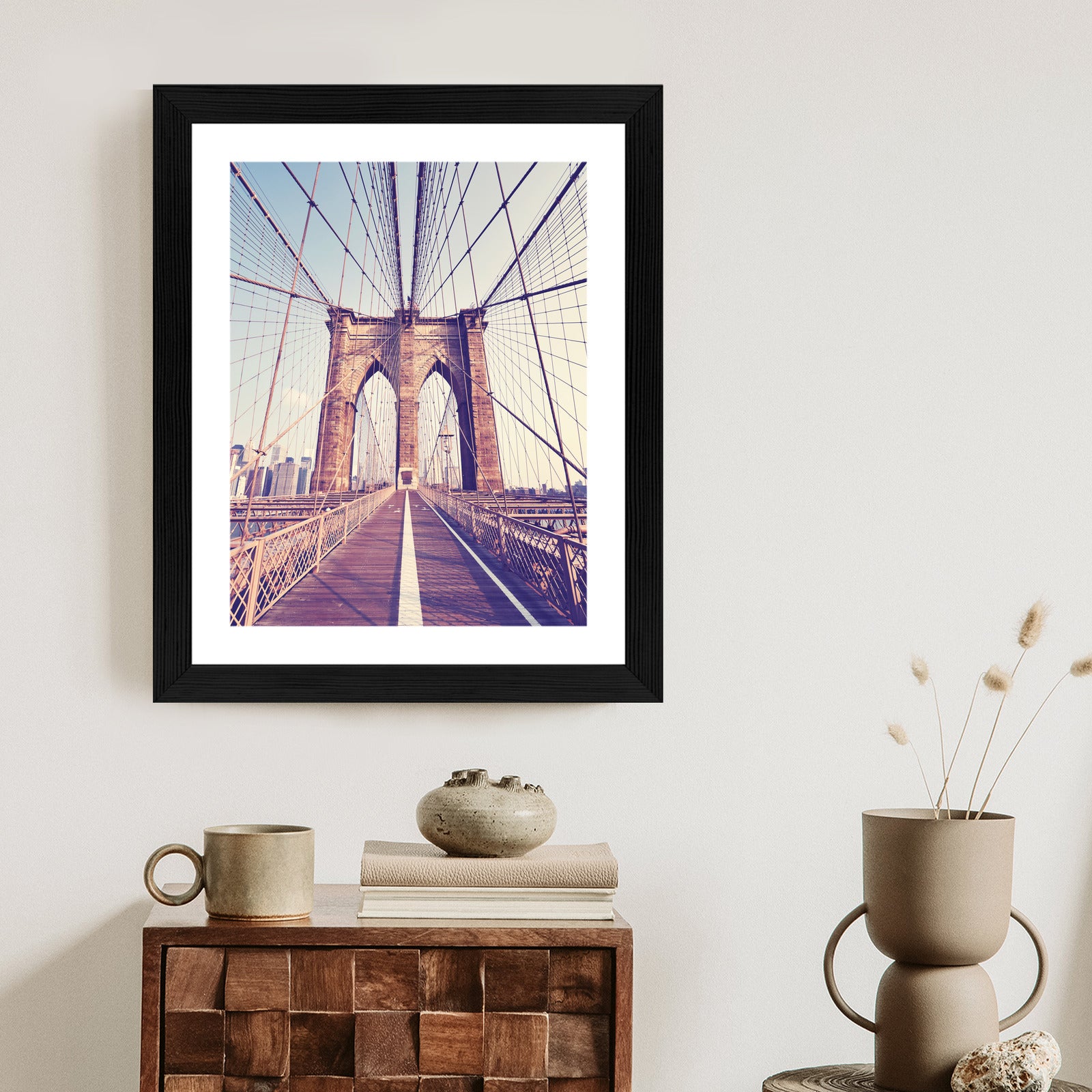 Plakat Nyc Brooklyn Bridge W Stylu Retro Rama Aluminiowa Kolor Czarny