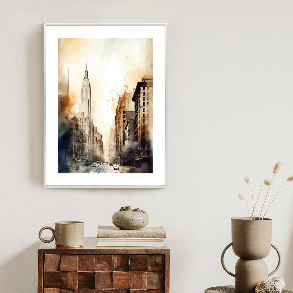 Plakat Ulice Nowego Jorku Akwarela W Odcieniach Beżu Rama Aluminiowa Kolor Czarny