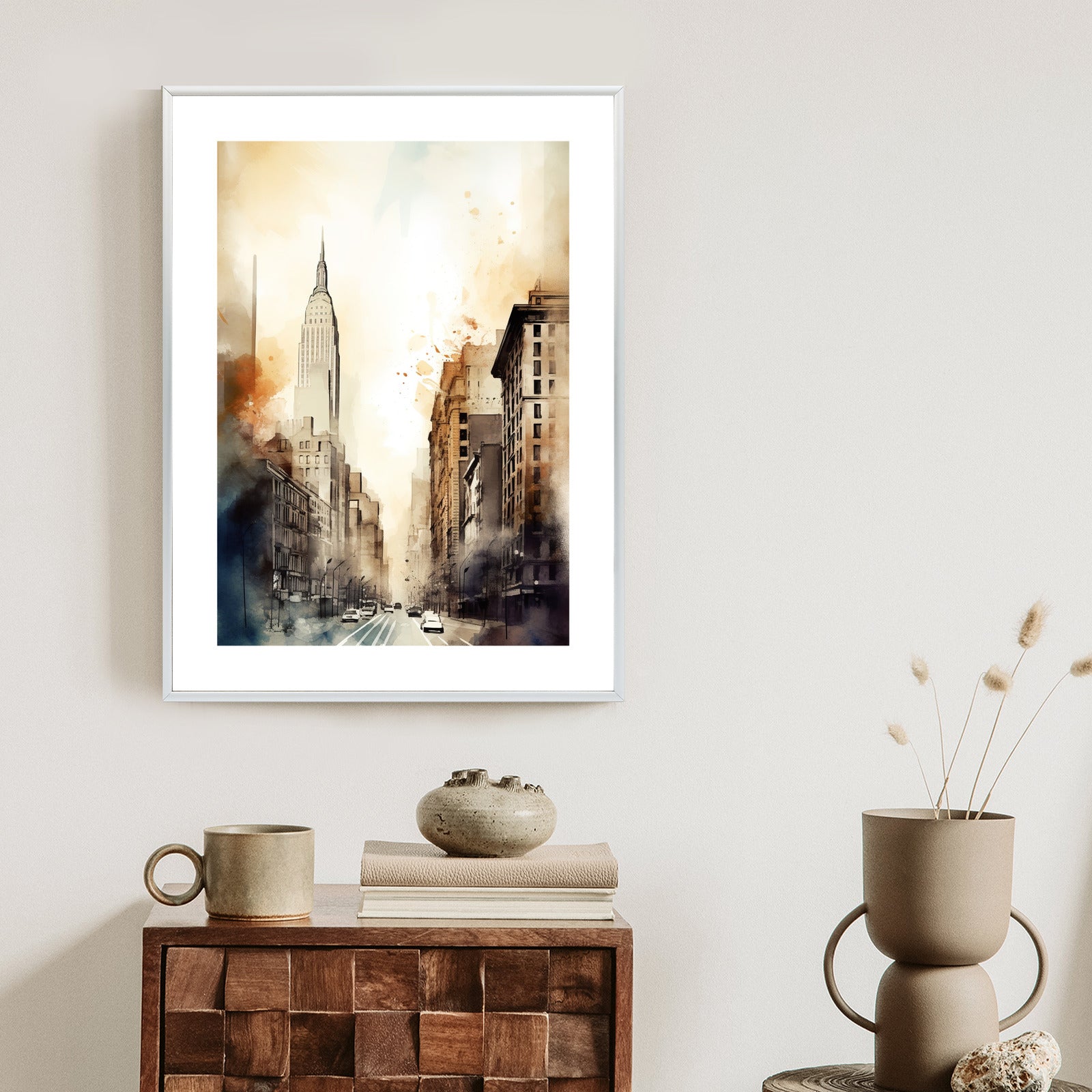 Plakat Ulice Nowego Jorku Akwarela W Odcieniach Beżu Rama Aluminiowa Kolor Czarny