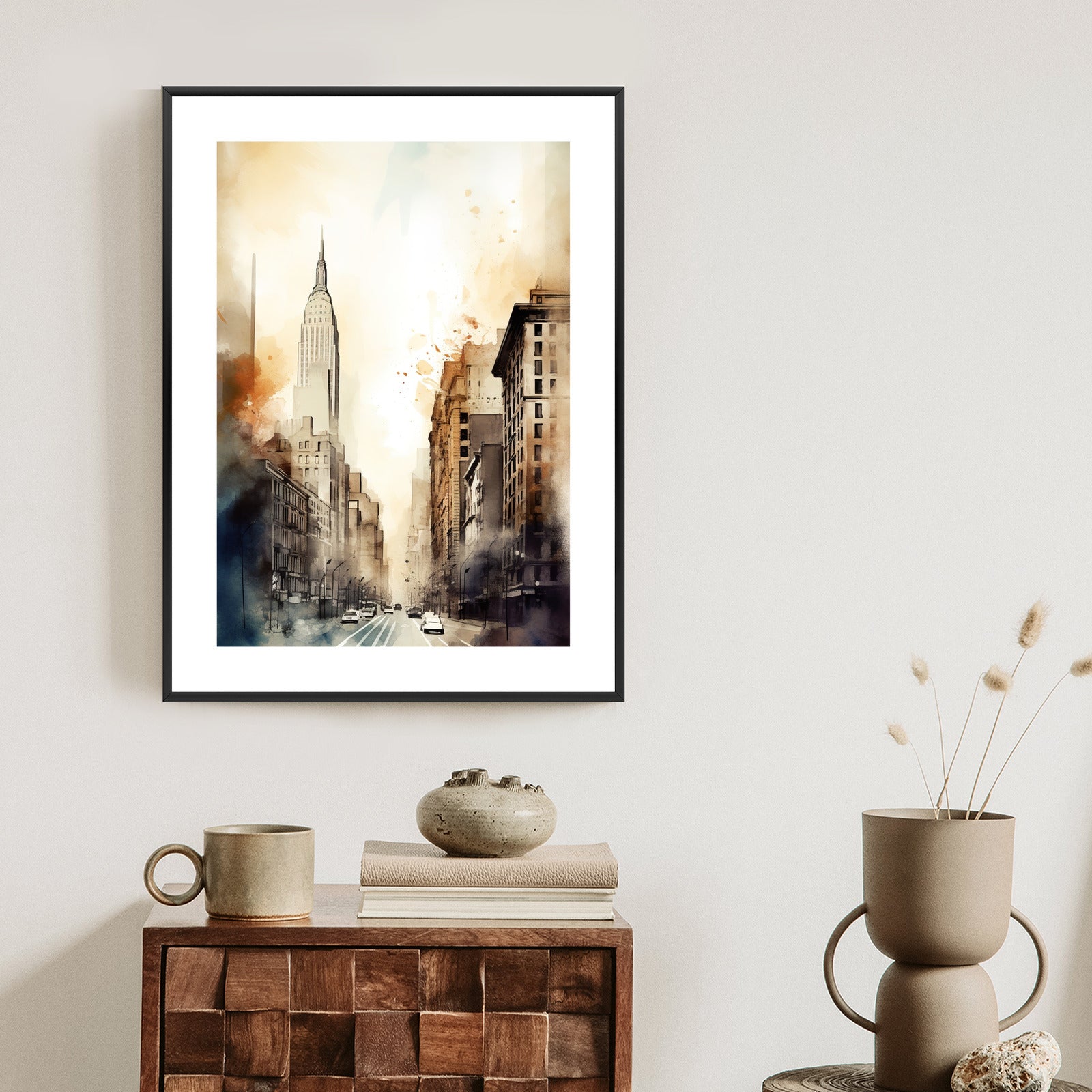 Plakat Ulice Nowego Jorku Akwarela W Odcieniach Beżu Rama Aluminiowa Kolor Czarny