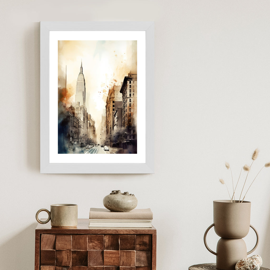 Plakat Ulice Nowego Jorku Akwarela W Odcieniach Beżu Rama Aluminiowa Kolor Czarny