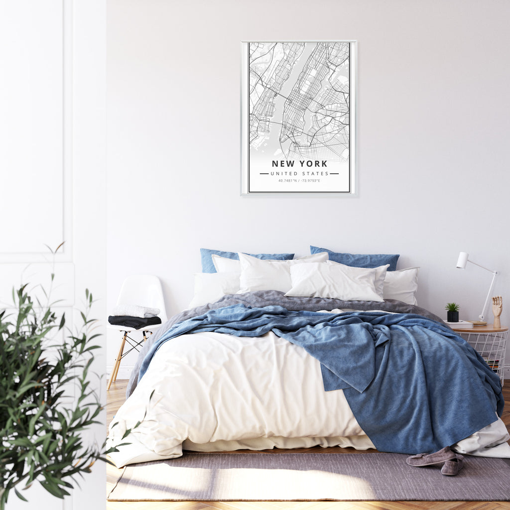 Plakat Ulice Nowego Jorku Na Czarno Białej Mapie Rama Aluminiowa Kolor Czarny