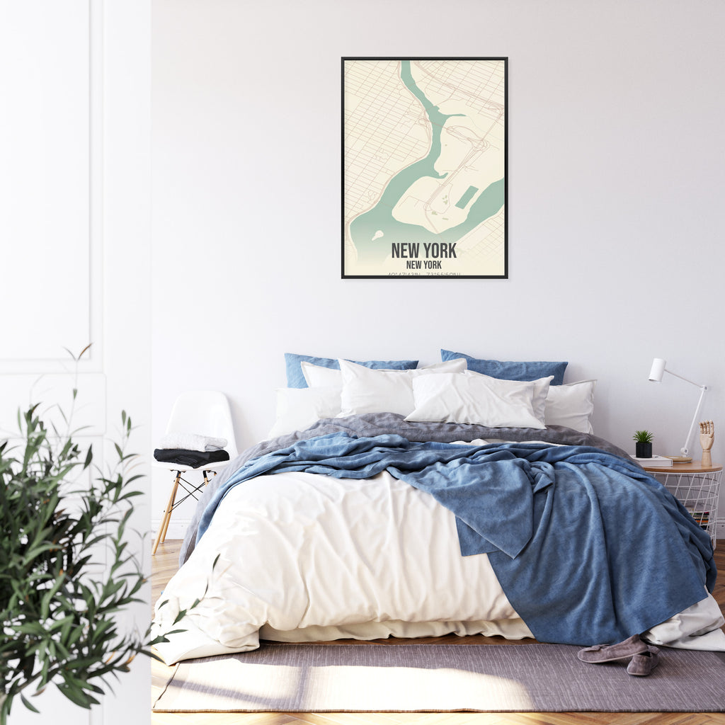 Plakat Nowy Jork Mapa W Stylu Retro Rama Aluminiowa Kolor Czarny