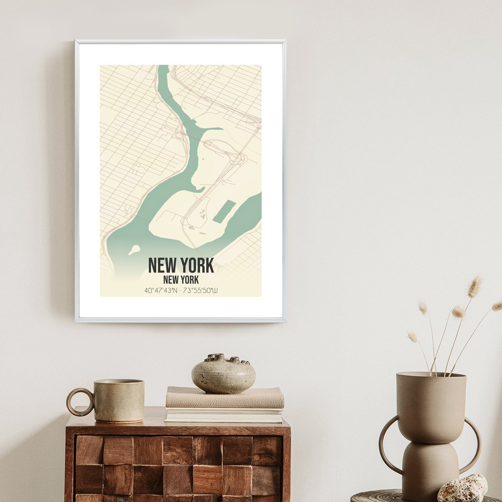 Plakat Nowy Jork Mapa W Stylu Retro Rama Aluminiowa Kolor Czarny