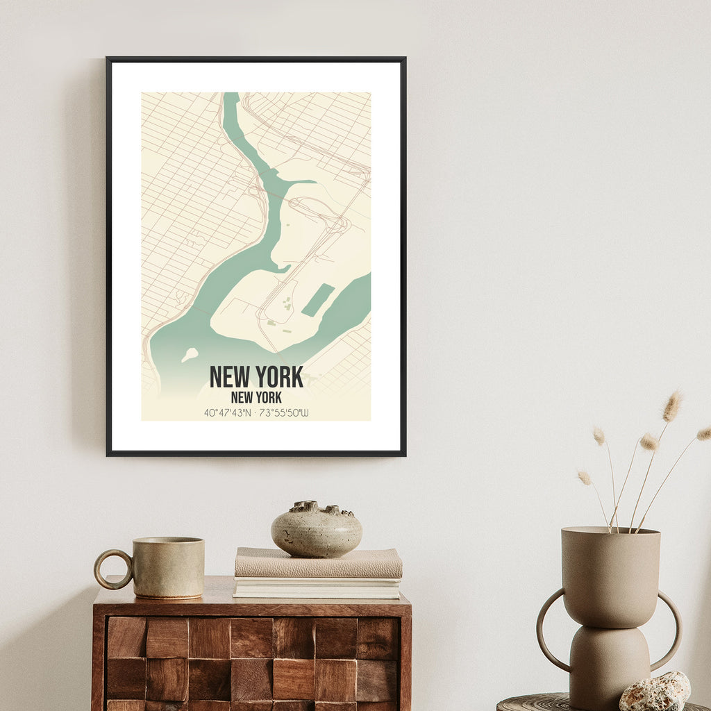 Plakat Nowy Jork Mapa W Stylu Retro Rama Aluminiowa Kolor Czarny