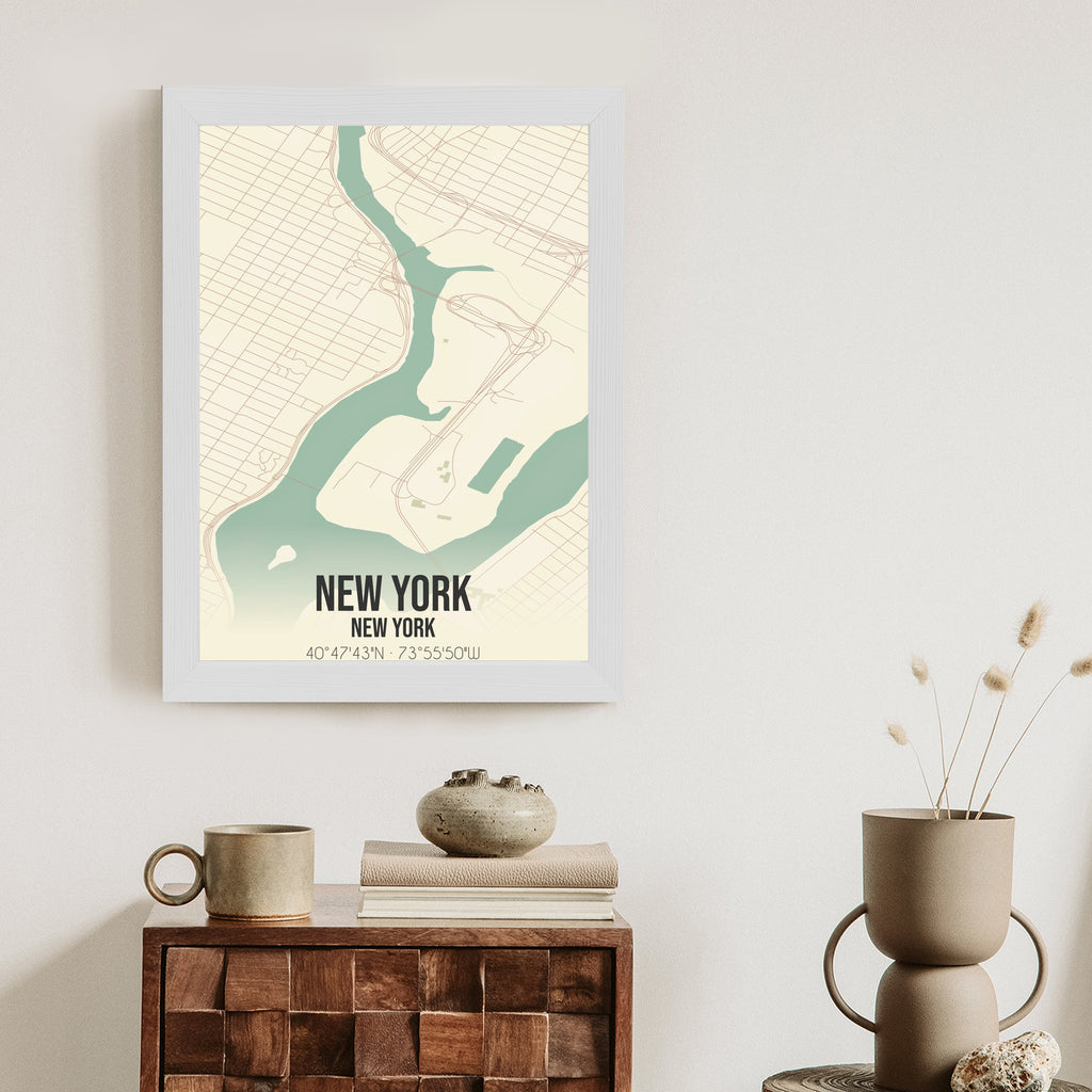Plakat Nowy Jork Mapa W Stylu Retro Rama Aluminiowa Kolor Czarny