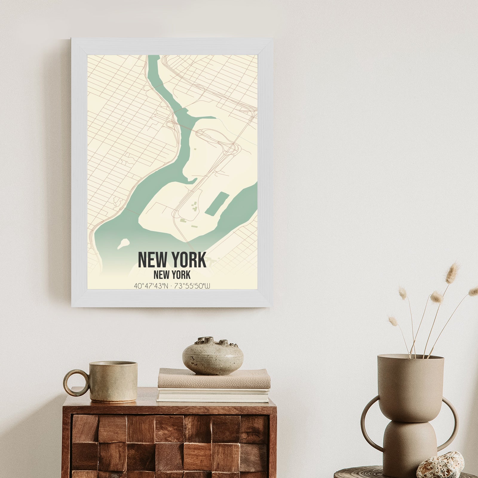 Plakat Nowy Jork Mapa W Stylu Retro Rama Aluminiowa Kolor Czarny