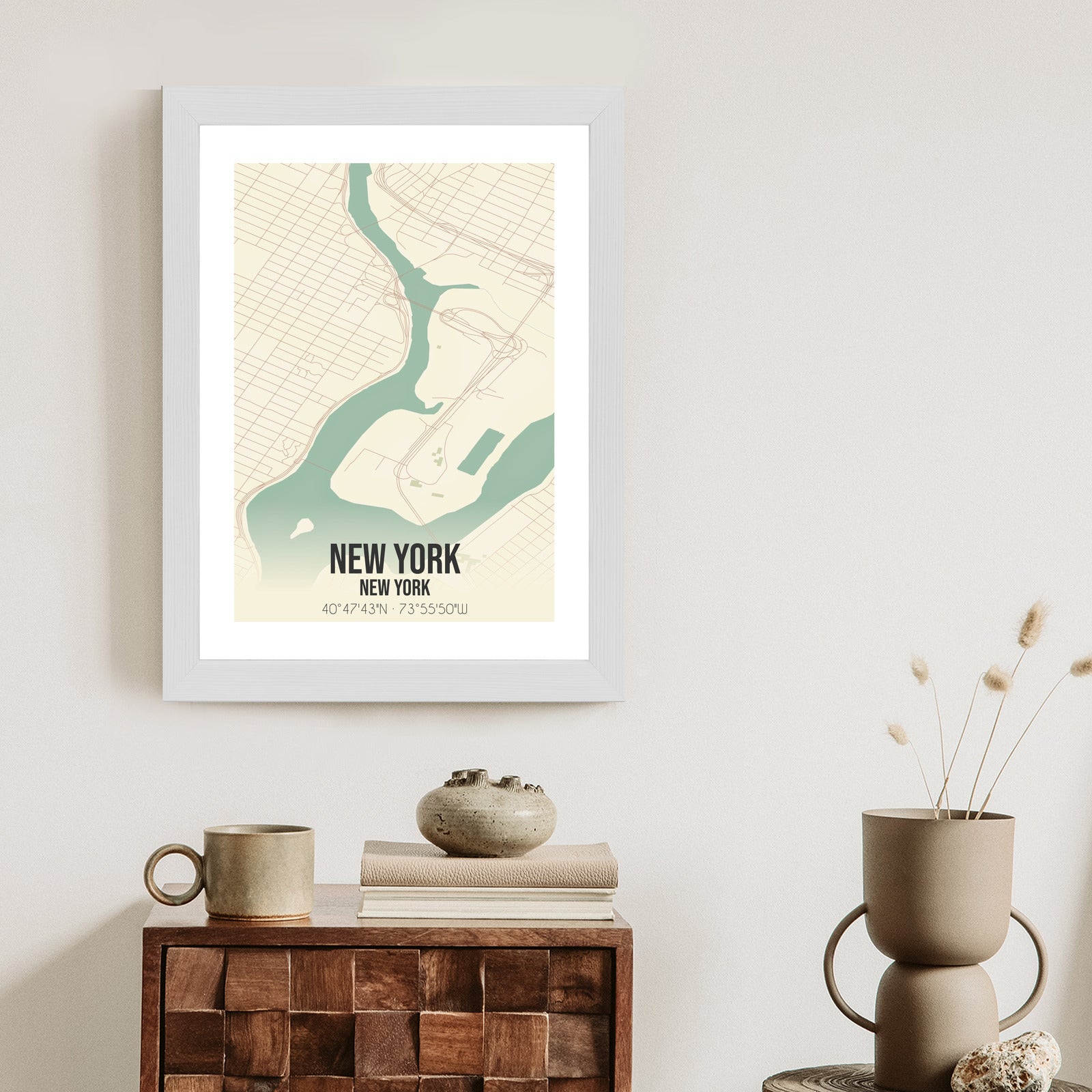 Plakat Nowy Jork Mapa W Stylu Retro Rama Aluminiowa Kolor Czarny