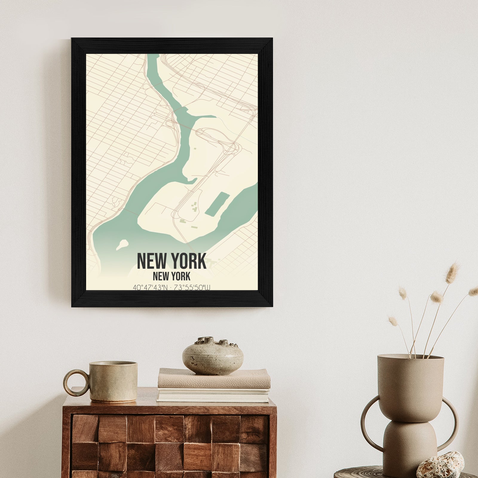 Plakat Nowy Jork Mapa W Stylu Retro Rama Aluminiowa Kolor Czarny