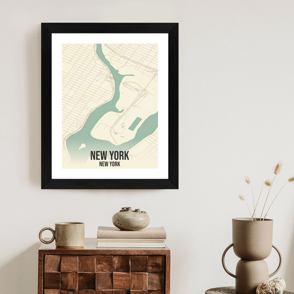 Plakat Nowy Jork Mapa W Stylu Retro Rama Aluminiowa Kolor Czarny